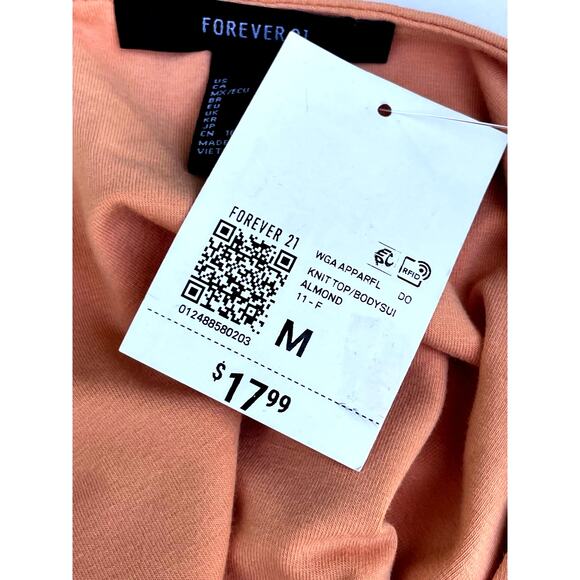 FOREVER 21, SIZE M, PEACH BODYSUIT, V NECK, LONG SLEEVE - Picture 3 of 5